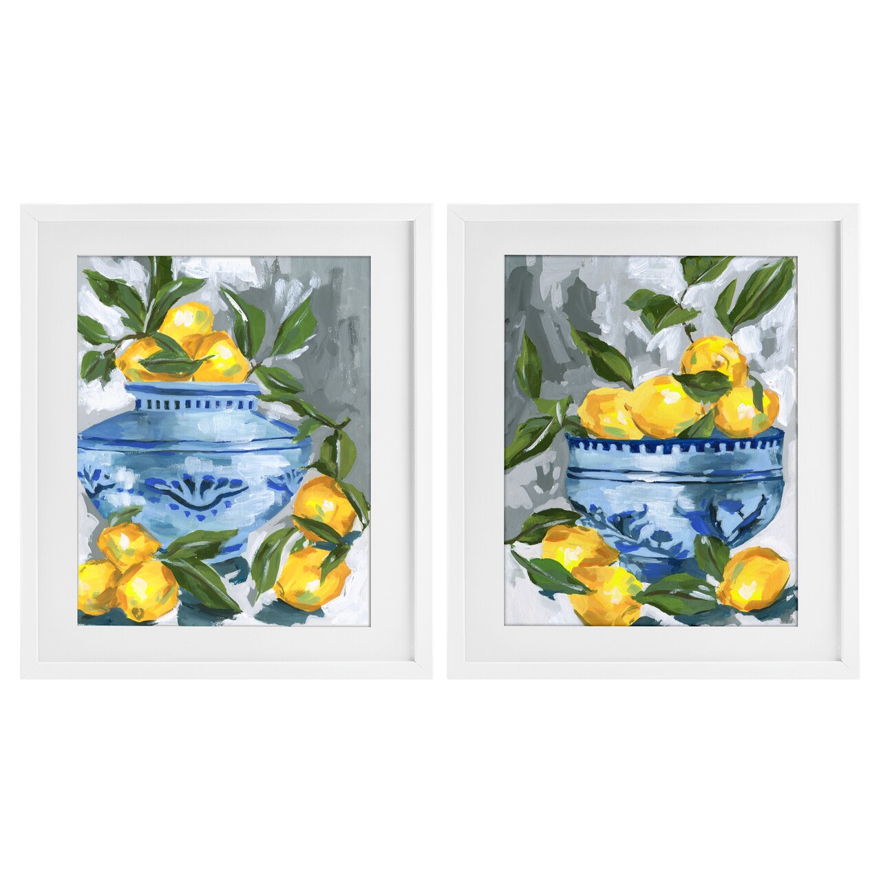 Stupell Industries Indigo & Lemon Citrus Fruits 2pc Framed Print Under Glass Set, design by Melissa Wang
